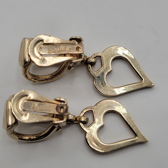 VTG Barclay Heart Dangle Earrings | Gold Tone | SIGNED - Picture 4 of 6